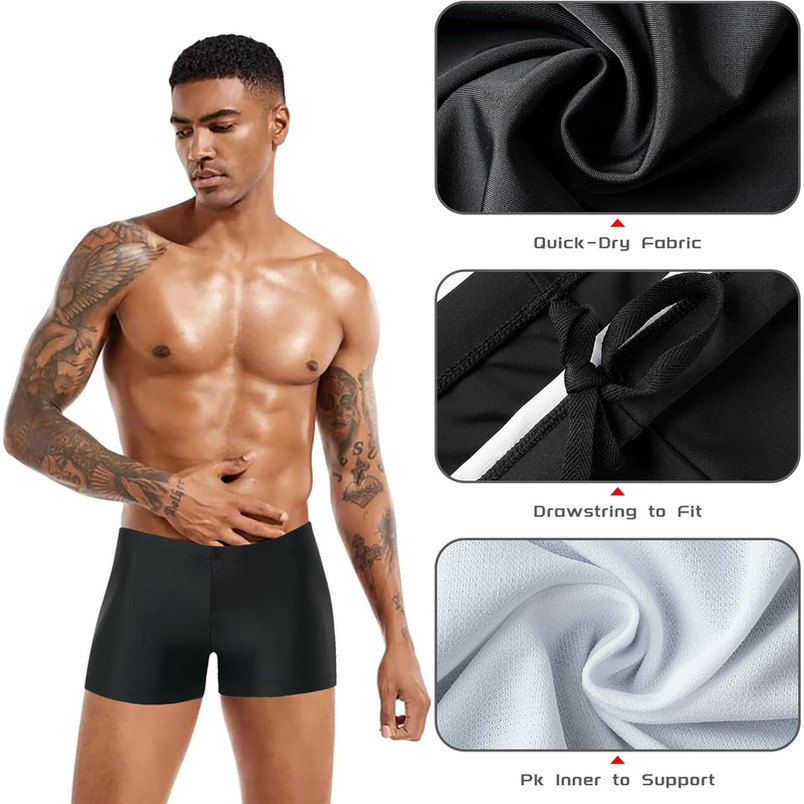Swimsuits for Swimming,Swim Jammer Men Square Legs UPF50 +,Trunks with Drawstring