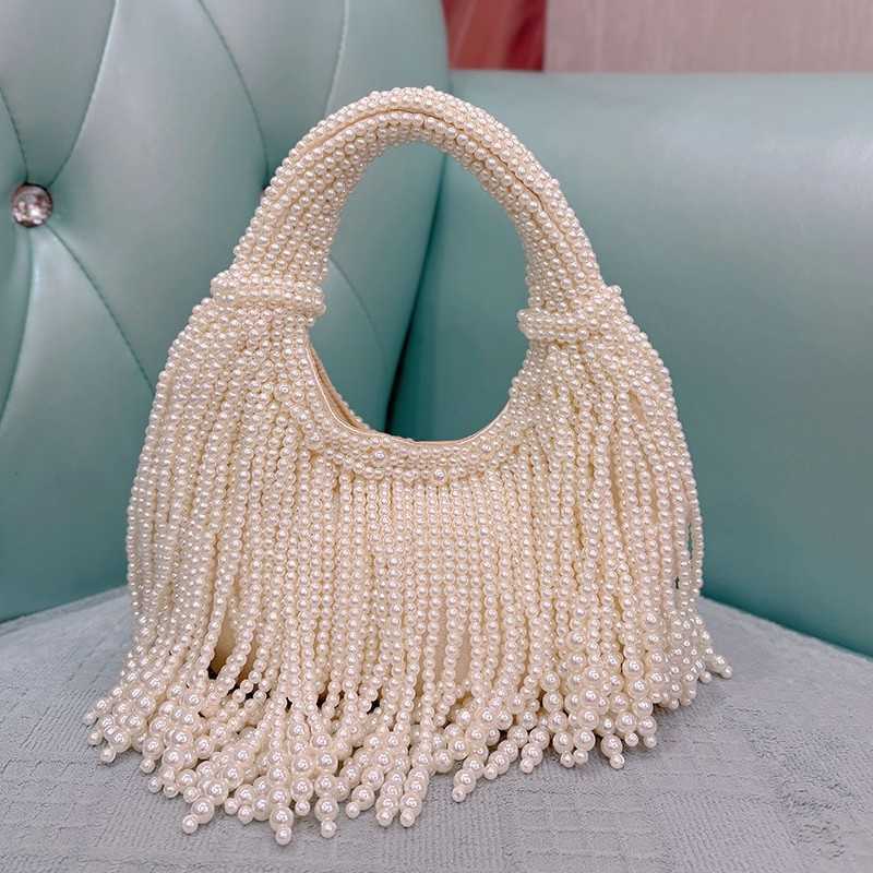 Socialite Elegant Pearl Bag New Chinese Style Banquet Handwoven Beaded Simple Pure White Handheld Underarm Bag