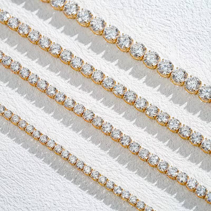 Yellow Gold DEF VVS Round 2mm 3mm 4mm 7inches Lab Diamond Tennis Chain