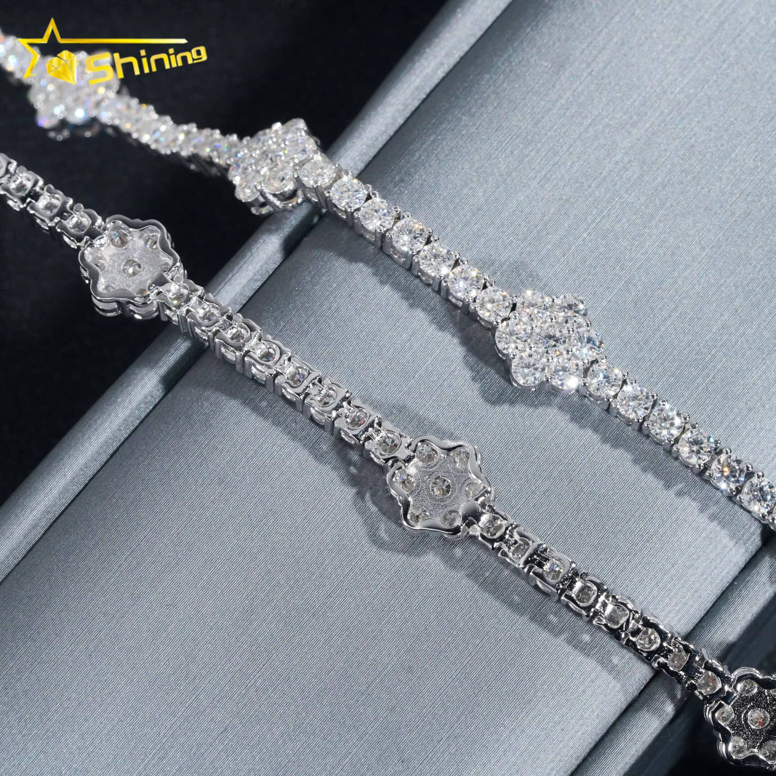 Wholesale Price VVS Diamond 3MM 925 Sterling Silver Flower Tennis Chain Moissanite Tennis Bracelet