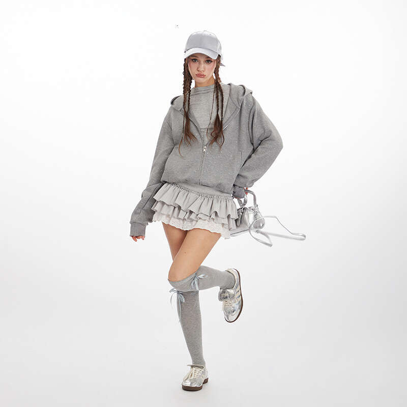 Heyhenry Spring And Autumn Star Print Design Cardigan Hooded Short Sweatshirt Women Loose Coat B5