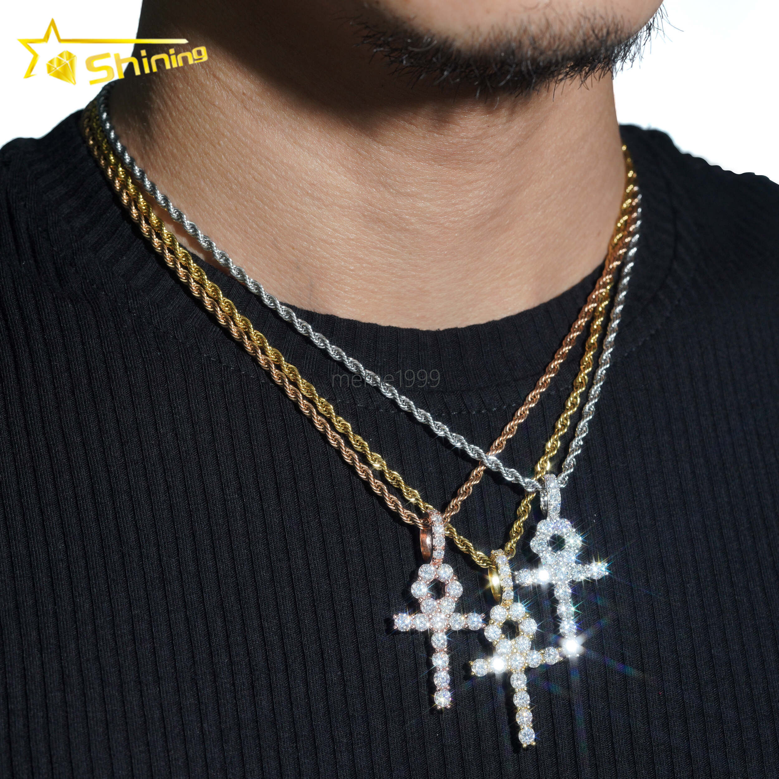 Fine Jewelry Dropshipping Iced Out VVS Moissanite Cross Pendant18K Gold Plated Sterling Silver Fashion Jewelry Pendants Charms