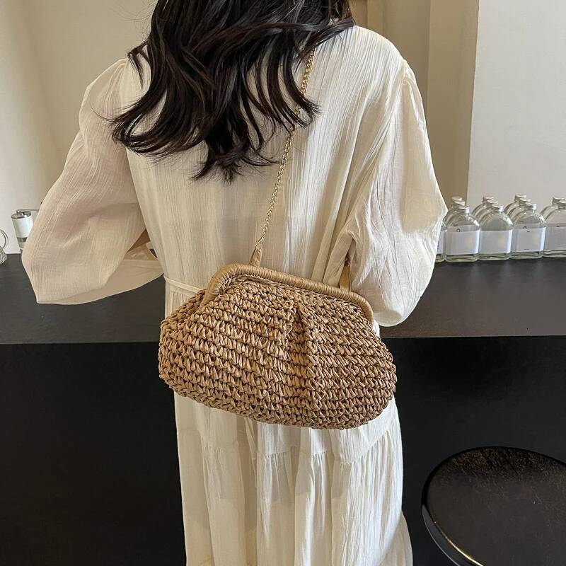 Autumn new women s crossbody bag new straw woven crossbody bag fashionable and casual shell bag women s shoulder bag textured autumn new designer bag
