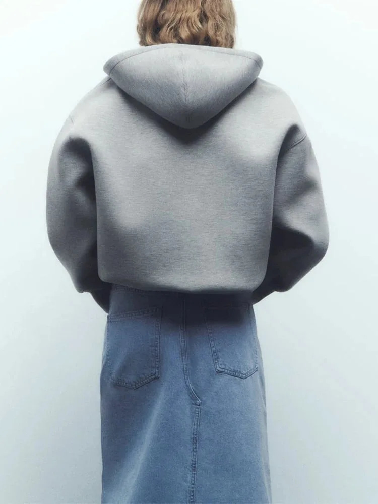 ZABA Womens Versatile Hooded Zip Long Sleeve Loose Jacket Fashion Oversized Casual Top Sweatshirt Street Basic Sports Wear 250815