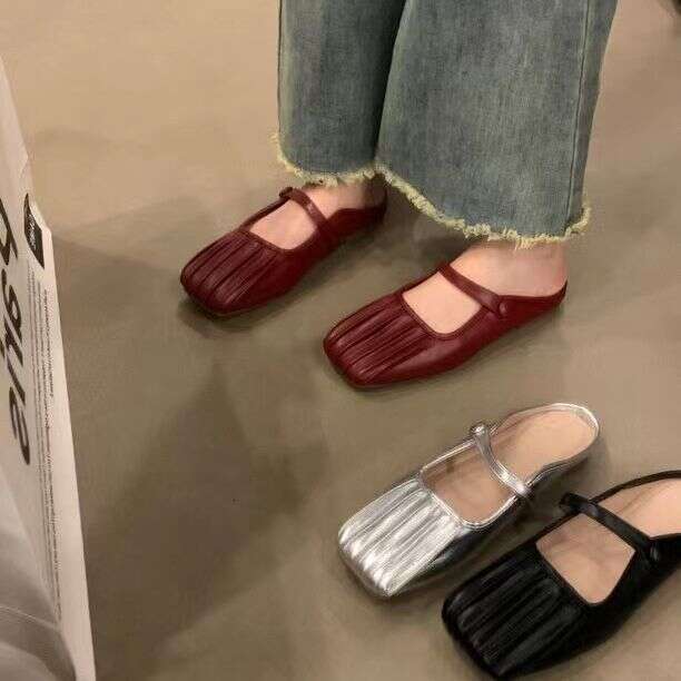 Silver Flat Closed-Toe Mules for Women, Summer 2023 New Style, Mom's Mary Jane Mules, Ladies' Sandals, Single Shoes
