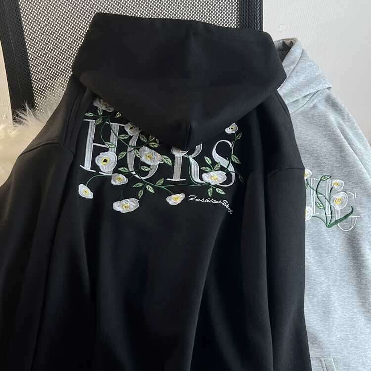 Heavy Embroidery National Trend Hoodie for Women Couple's Spring Autumn Winter Fleece Thick American Style Jacket Top