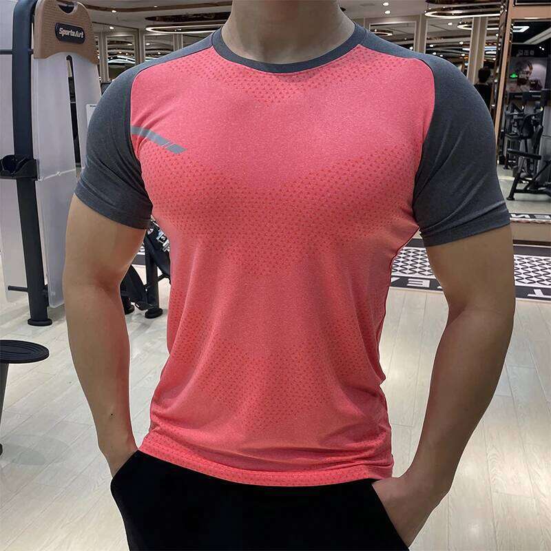 Men Short Sleeve Running Shirt Sports Outdoor Jogging Tops Gym Dry Fit Training Ice Silk Summer Elastic T-Shirt