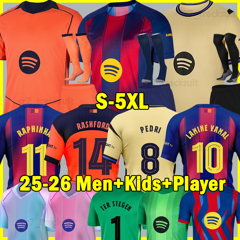 4XL 5XL 2025 2026 LEWANDOWSKI BarcelonaeS Soccer Jerseys 25 26 RAPHINHA LAMINE YAMAL FERRAN ANSU FATI Football Shirts PAU VICTOR PEDRI Men Uniforms Kids Kits Sets