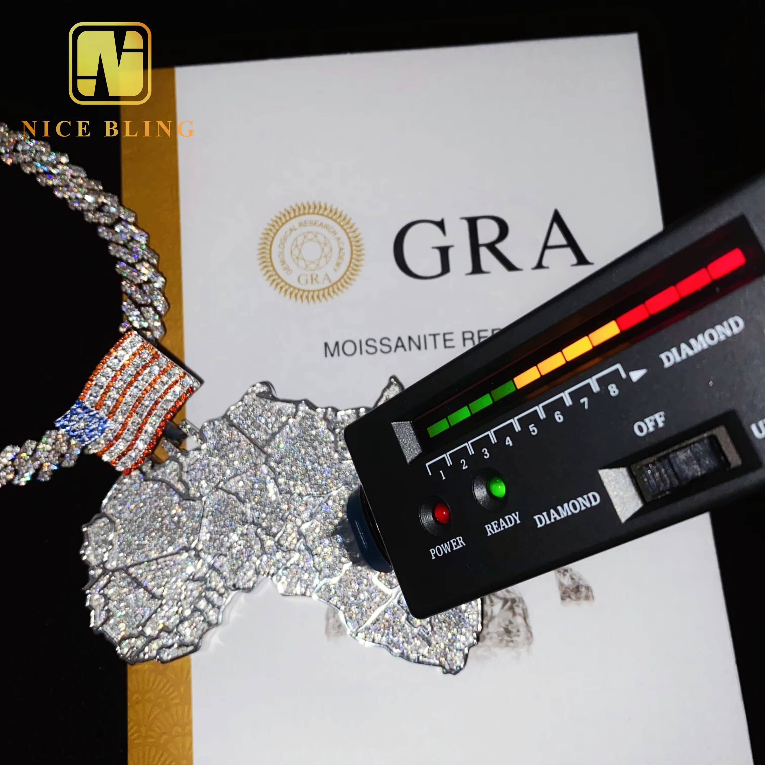 Hip Hop Style Large Africa Map Custom Iced Out Big Moissanite Diamond 925 Silver Pendant for Men Moissanite Pendant