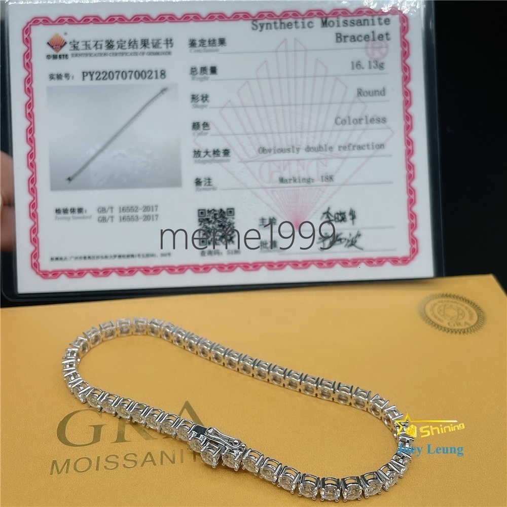 38.4CWT 4MM VVS Moissanite Lab Diamond Hip Hop Jewelry Bling Iced Out 18K Solid Gold Tennis Bracelets