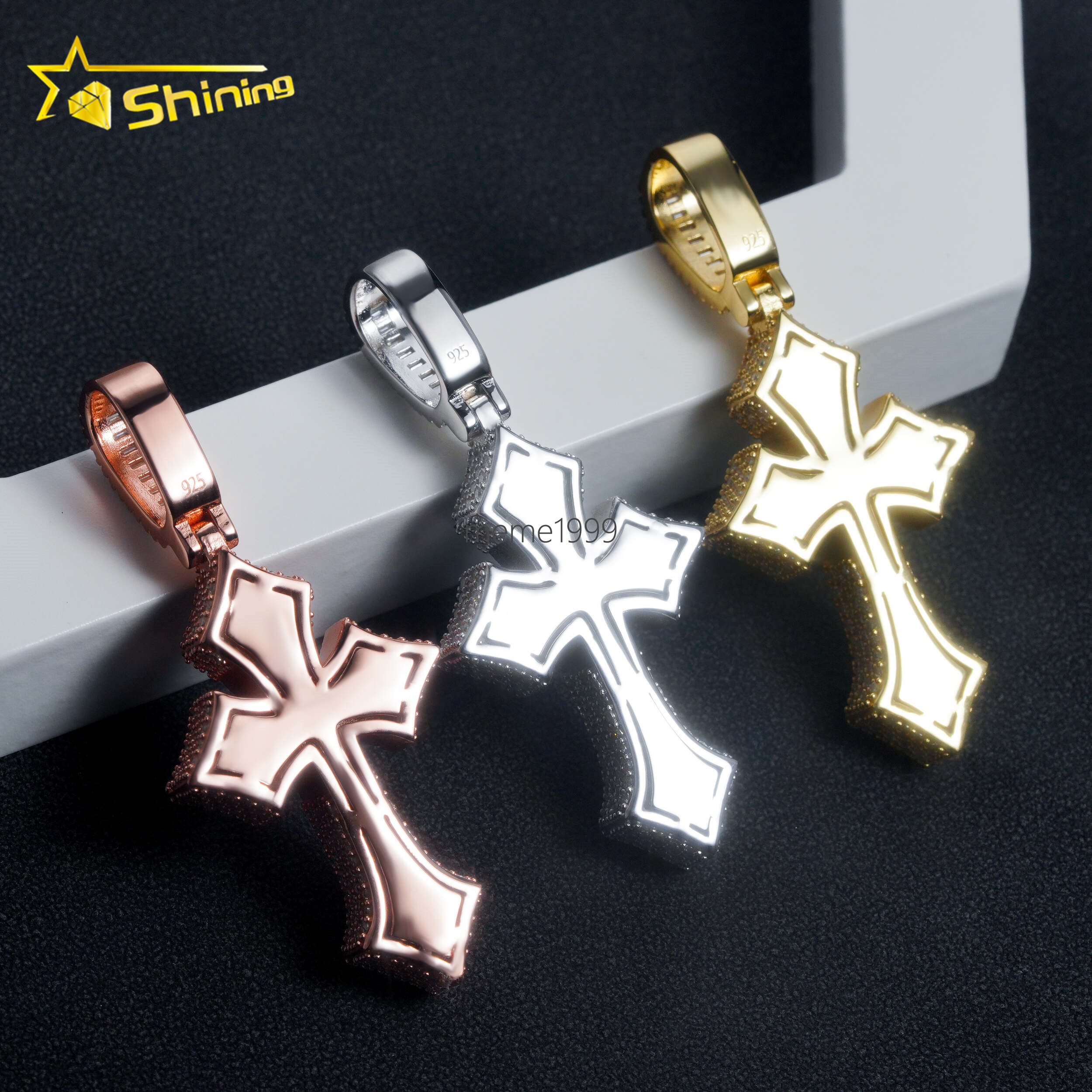 USA Local Stock Fast Shipping Iced Out Cross Moissanite Pendant Men Hip Hop 925 Silver Gold Plated VVS Moissanite Charms Pendant