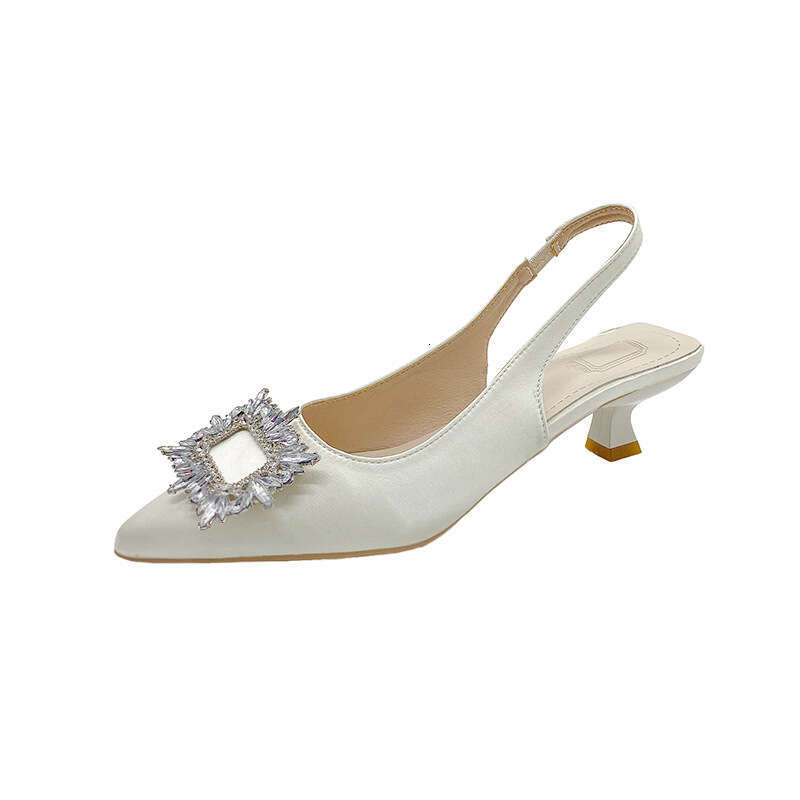 Pointed Toe Stiletto for Women, Early Spring New Korean Style Fashion Metal Decoration Backless High Heels