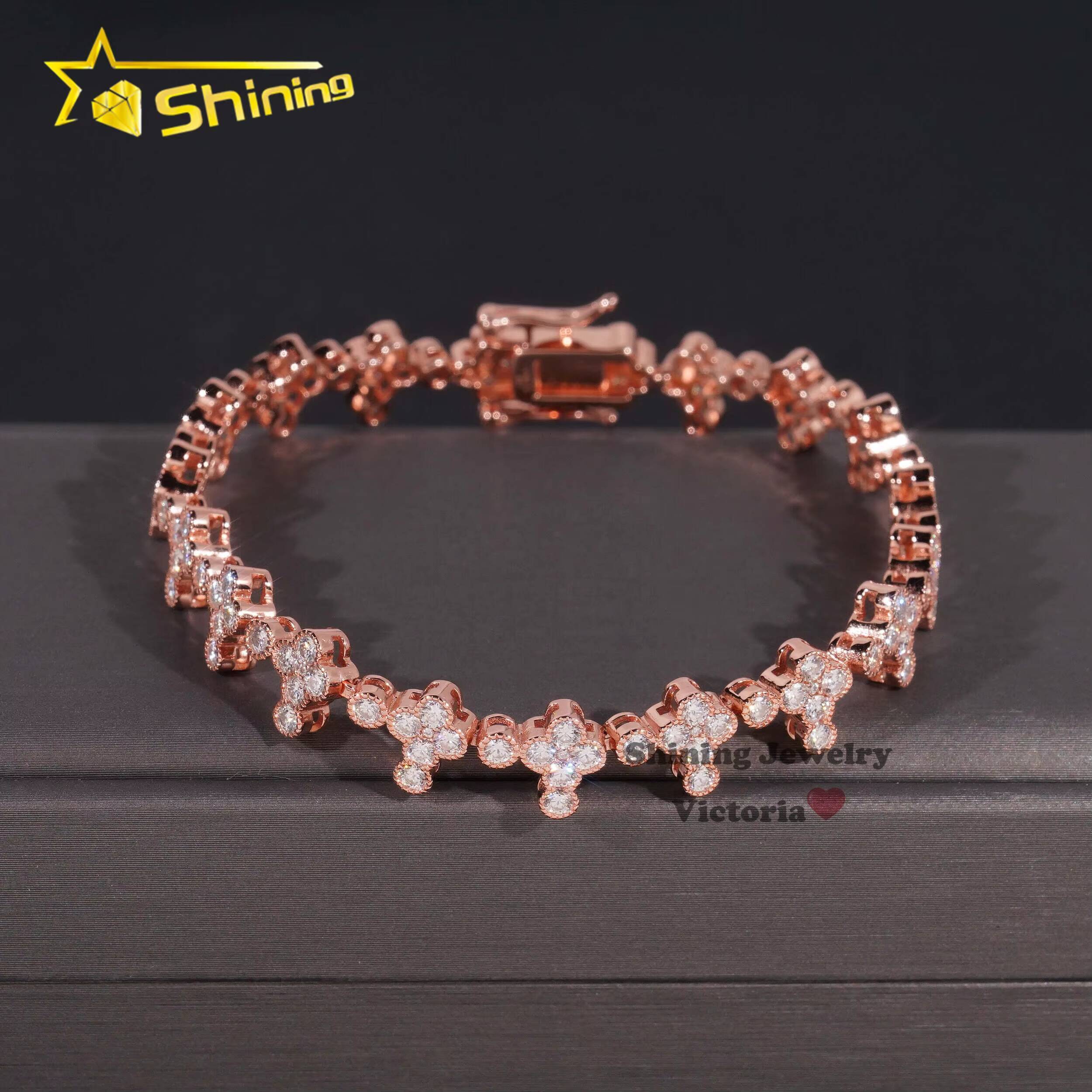 New Design 8mm Lab Diamond Real Gold Plated Bracelet Sterling Silver 925 Vvs Moissanite Hip Hop Jewelry Tennis Cross Bracelet