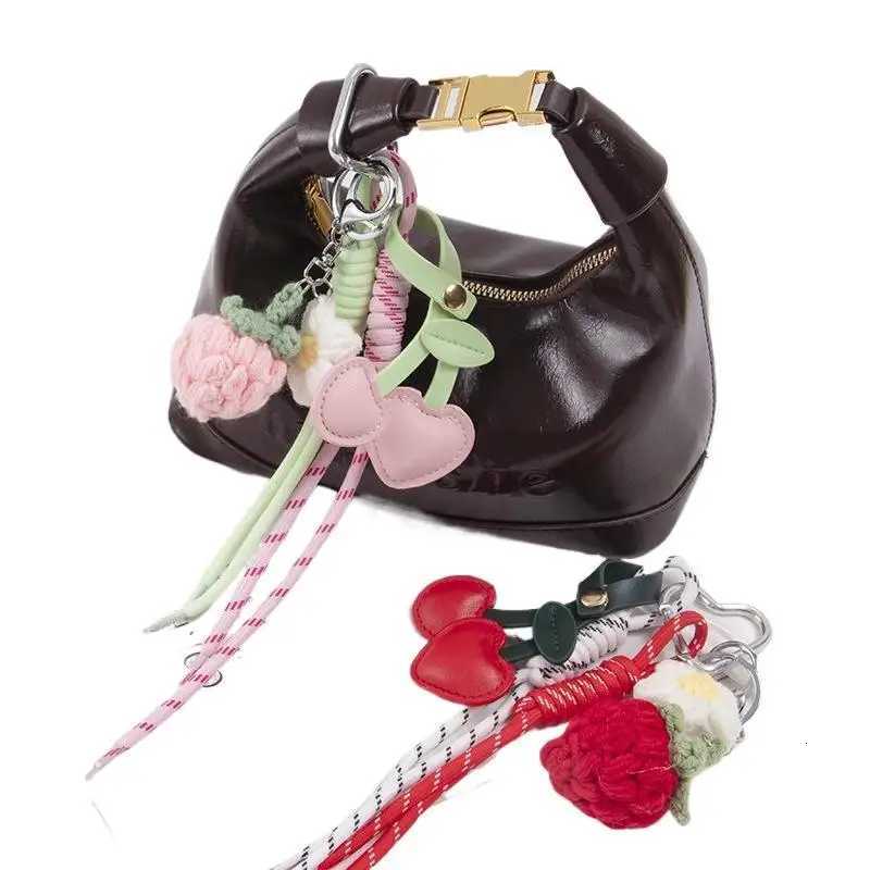 1 Piece PU Cherry Knitted Sterry Fruit Pendant Weaving Rope Keychain Gifts Bag Charm Keyring Decoration XJ250820