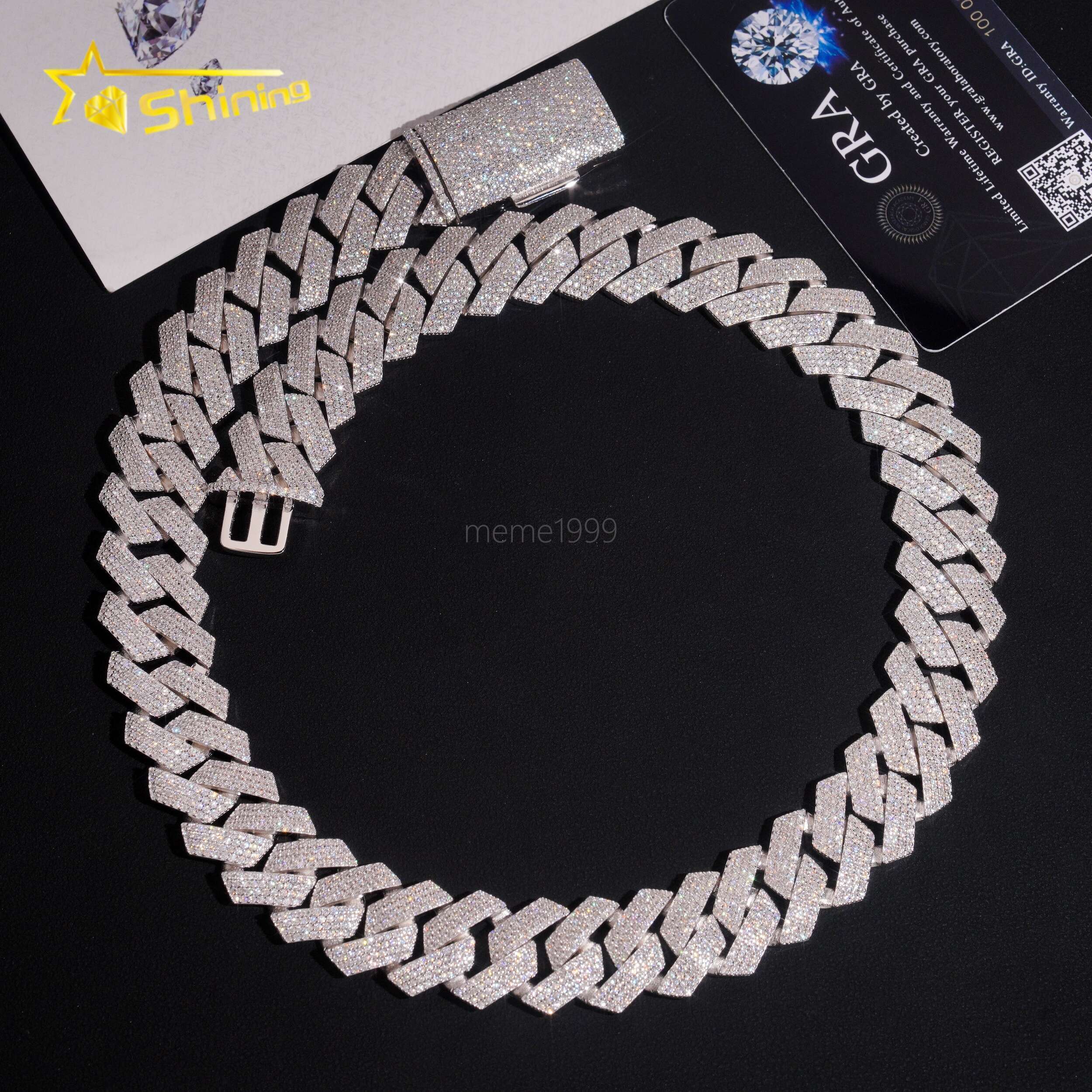 20mm Big Heavy Cuban Chian Vvs Moissnaite Iced Out Jewelry Sterling Silver 925 White Gold Plated Mens Hip Hop Necklace