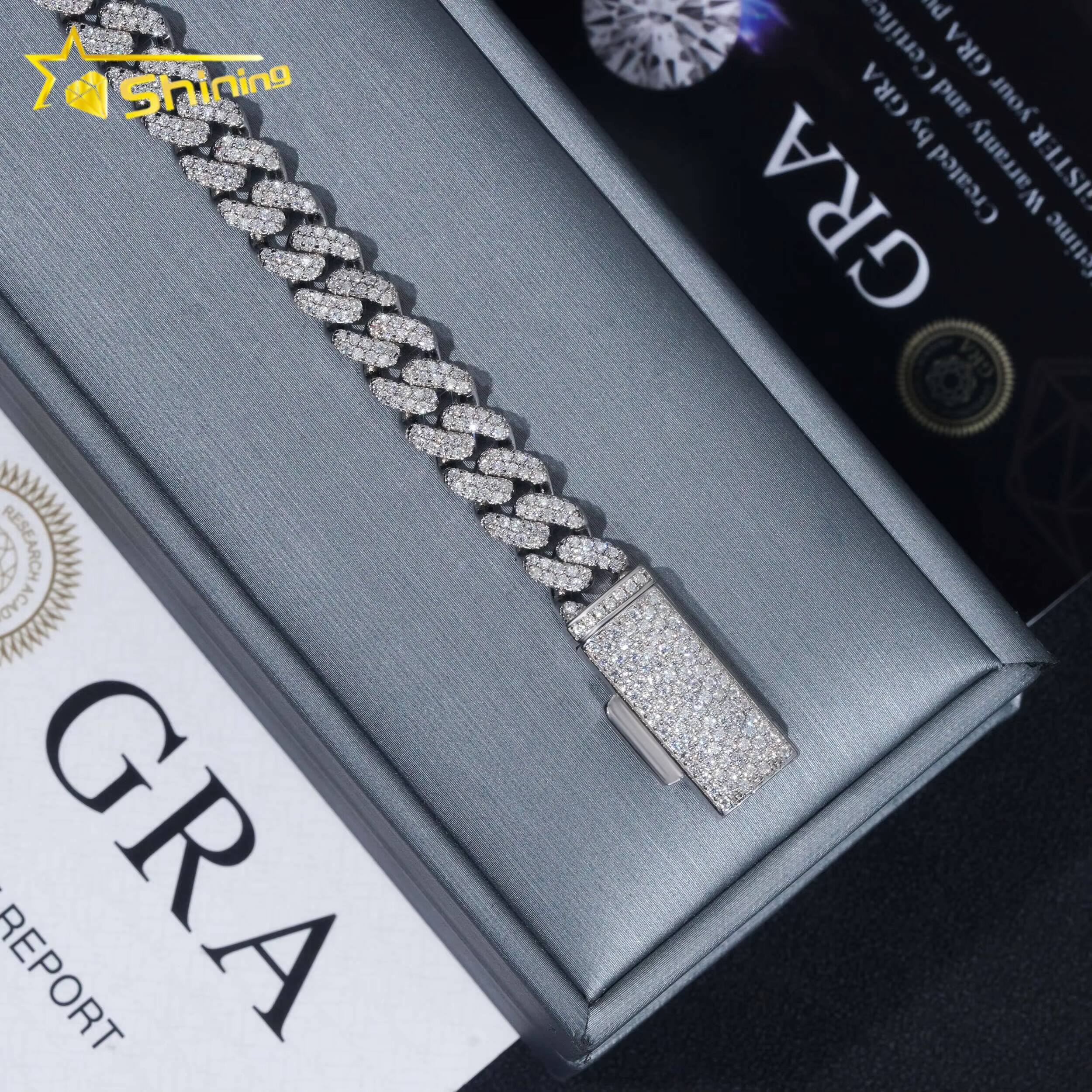 Pass Diamond Tester Popular Hip Hop 8mm Iced Out VVS Moissanite 925 Silver Cuban Link Bracelet
