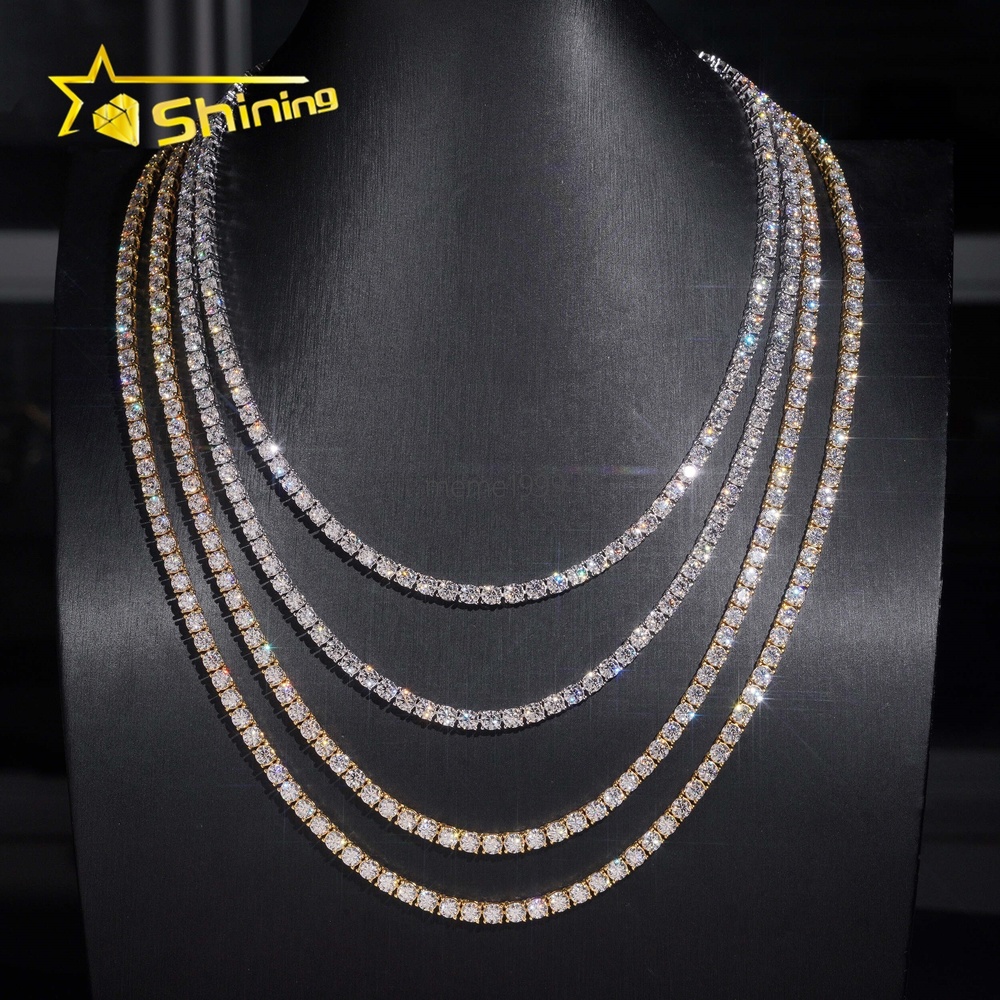 Hip Hop Classic Factory Price Top Quality 925 Silver 4mm VVS Moissanite Diamond Tennis Chain