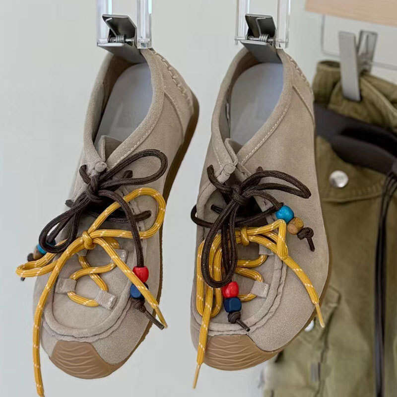 2025 New Matte Leather Double Lace Ins Lightweight Breathable Loafers Women's Casual Versatile Slip-On Shoes