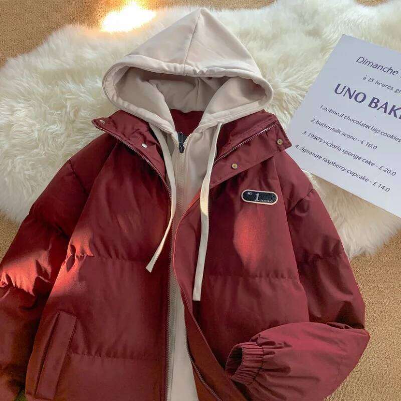 Winter Fashion Splicing Hooded Fake Two-piece Design Sense Bread Clothes Women Y2K New Korean Version Thick Warm Coats