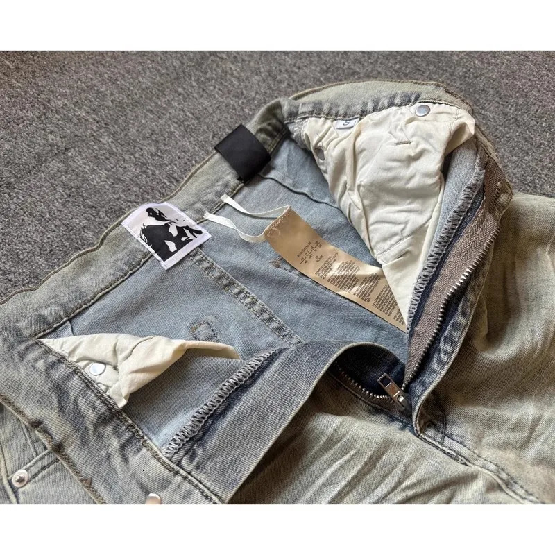 Rick Washed Blue Zipper Pocket Fit slim fit PANT Jeans Cotton Denim Pants Comfort Casual Size S M L XL #B4 250820