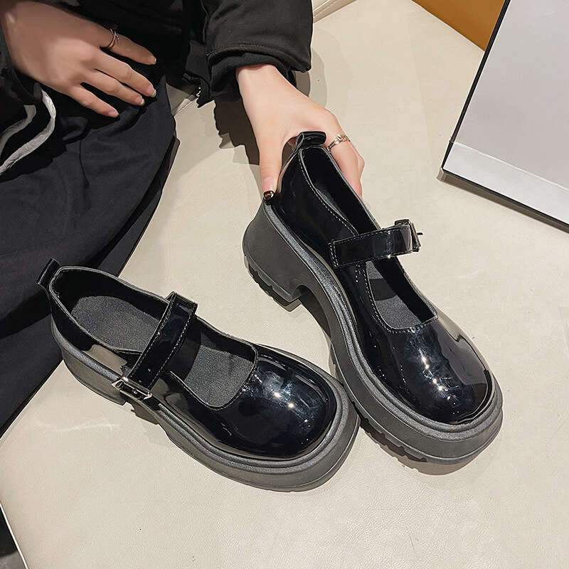 2023 Spring British New Thick-Soled Women's Leather Shoes One-Strap College Style Mary Jane Flats for Women