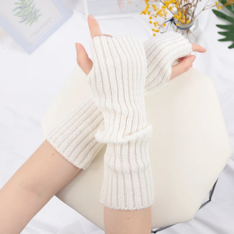 Women Long Fingerless Gloves Fashion Winter Warmer Mitten Arm Sleeve Casual Soft Girl Goth Clothes Punk Cosplay Accessories 250811