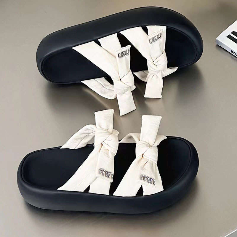 Fashionable Simple Bow One-Strap Women's Summer Small Size Thick-Soled Outdoor Versatile Lightweight Sandals