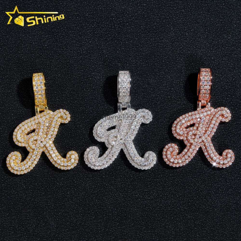 Factory Price Custom Initial Name Charm Hip Hop Solid 925 Silver Iced Out VVS Moissanite Letter Pendant