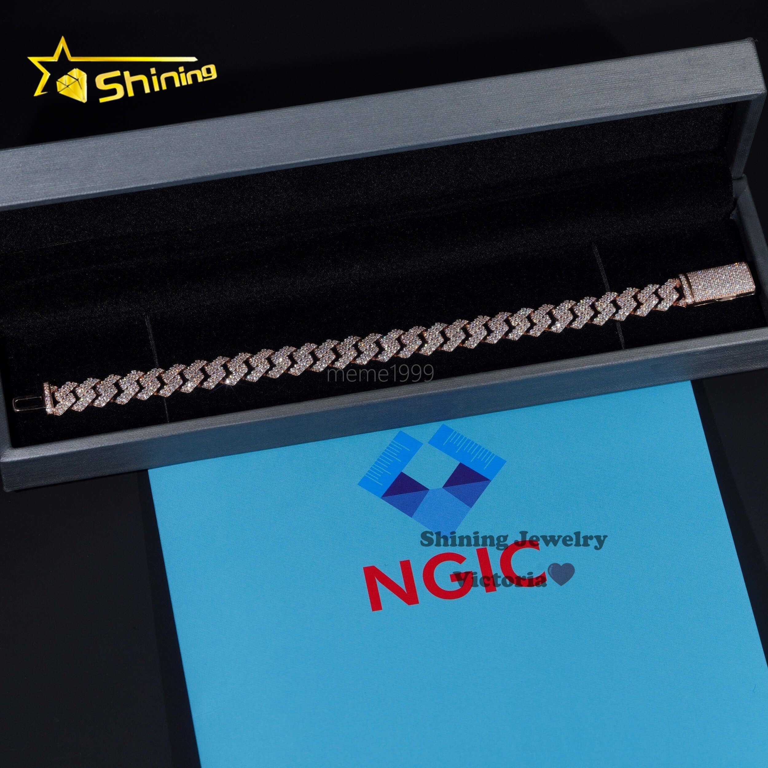 Custom Made Hip Hop Jewelry 10MM Two Rows Cuban Link Chain 10K 14K 18K Real Gold VVS Moissanite Diamond Cuban Bracelet Men