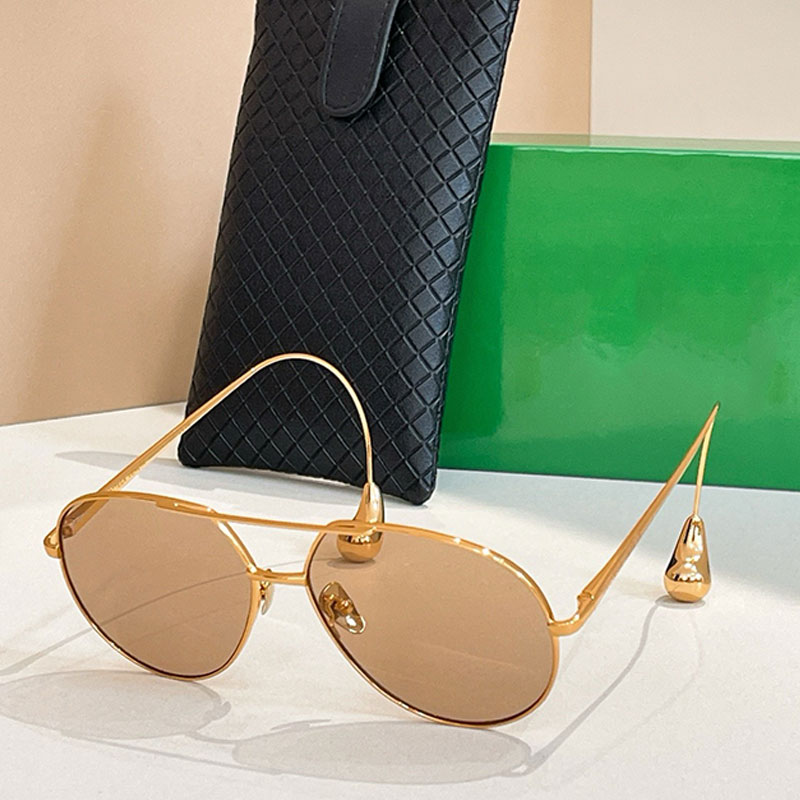 Men New Drop Pilot Sunglasses Designer Gold Metal Pilot Frame Metal Curved Drop Shaped Temple Tips Fashion Trend Wearing Women Sunglasses BV1701