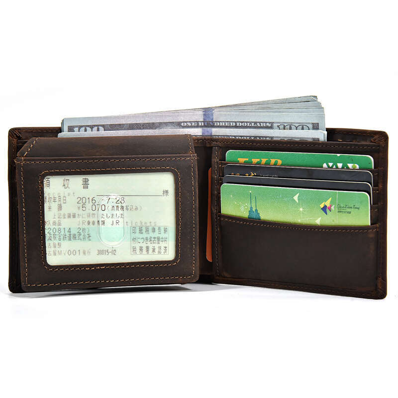Men's Genuine RFID Anti-Magnetic Short Crazy Horse Leather Multi-Card Slot Casual Wallet
