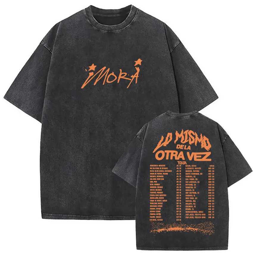 Rapper Mora Lo Mismo De La Otra Vez Tour 2025 Vintage Washed T Shirts Men Women Summer 100% Cotton Short Sleeve T-shirt New Tops Y250819