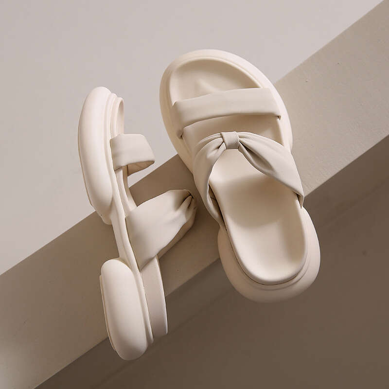 2023 Designer Bowknot Pink Open-Toe Thick-Soled Slippers for Women Fashionable Beach Sandals Summer