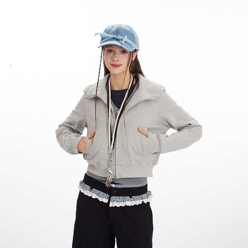 Heyhenry American Style Spicy Girl Stand Collar Sweatshirt For Women Autumn Winter Ins Slim Fit Regular Shoulder Short Jacket B5