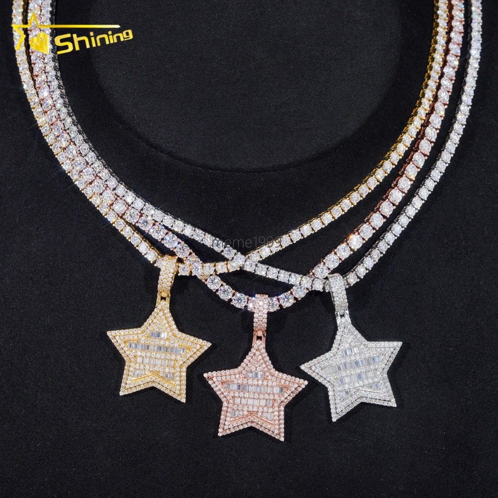 GRA Hip Hop Jewelry 925 Sterling Silver Gold Plated Star Shape Iced Out VVS Moissanite Pendant