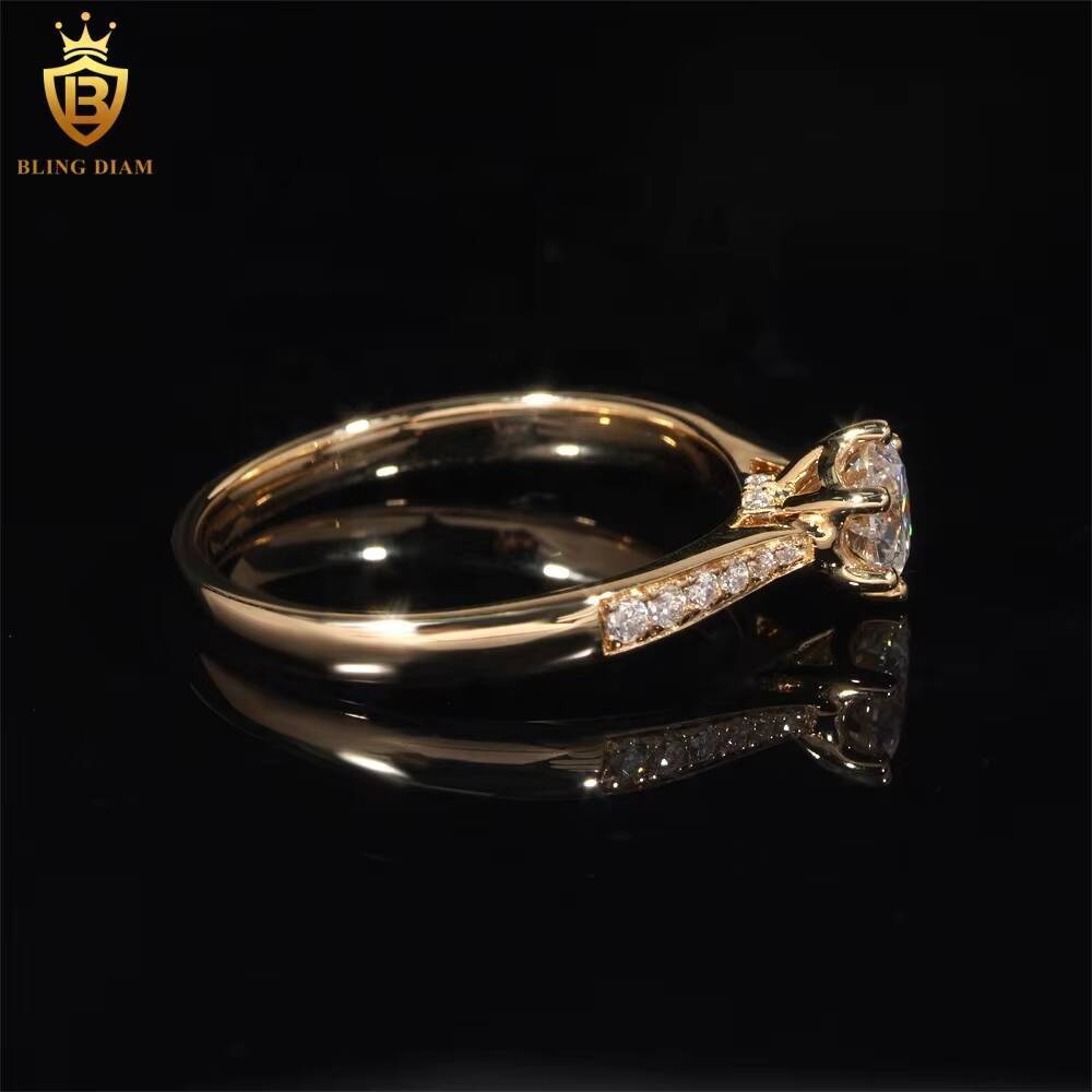 14K Yellow Gold Engagement Rings Custom Design Real Gold Wedding Iced Out VVS Moissanite Diamond Ring