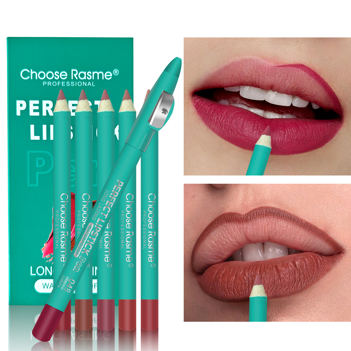 12-Pack Green Thick Lip Liner Pencils with Sharpener Waterproof, Sweat-Proof, Long-Lasting, Matte Lip Color Pencil Makeup Set