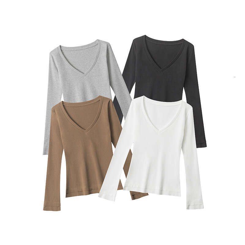 Heyhenry Spicy Girl Style V-Neck Long Sleeve T-Shirt Spring Autumn 25 New Slim Fit Inner Layer Base Shirt Top For Women B5