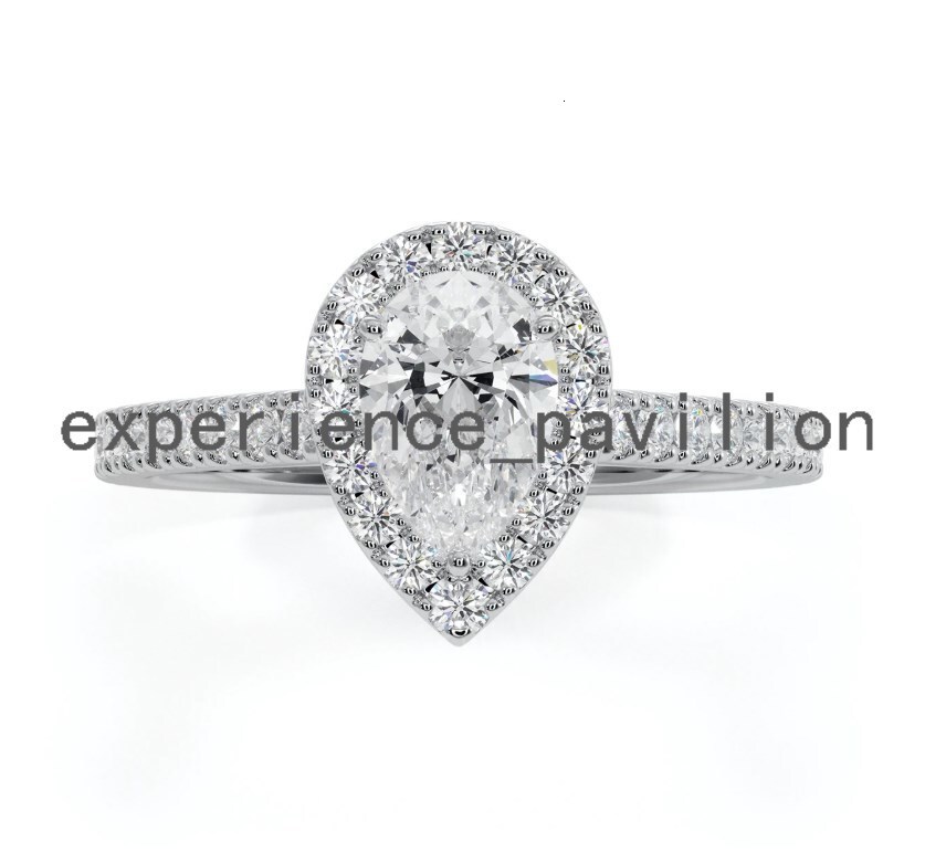 Luxury halo Engagement Rings Wedding Moissanite Ring Pear 1ct 14k White Yellow Gold Jewelry