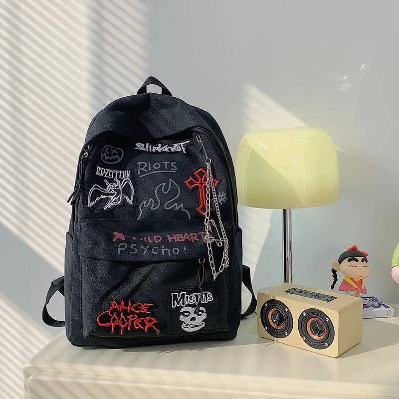 Gothic Rock For Men And Women Large Capacity Canvas Casual Backpack With Metal & Patchwork Accents for Daily Use high-quality