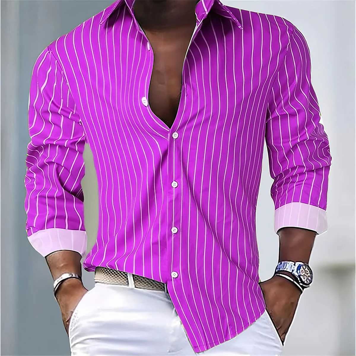 Mens Fashion Loose Striped Shirt 16 Colors Shirt Casual Breathable Lapel Button Long Sleeve Shirt Top Comfortable Soft Fabric Y250819