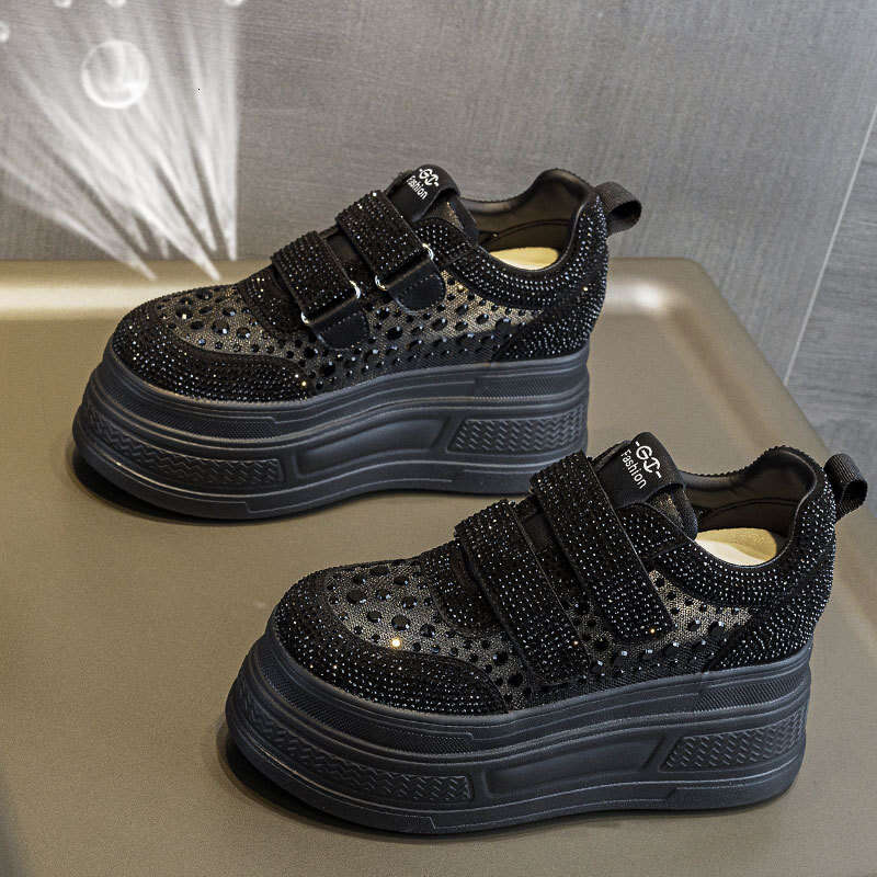 6cm Thick Sole Rhinestone White Sneakers for Women New Style Height Increasing Platform Sports Casual Fashion Versatile Mesh Shoes
