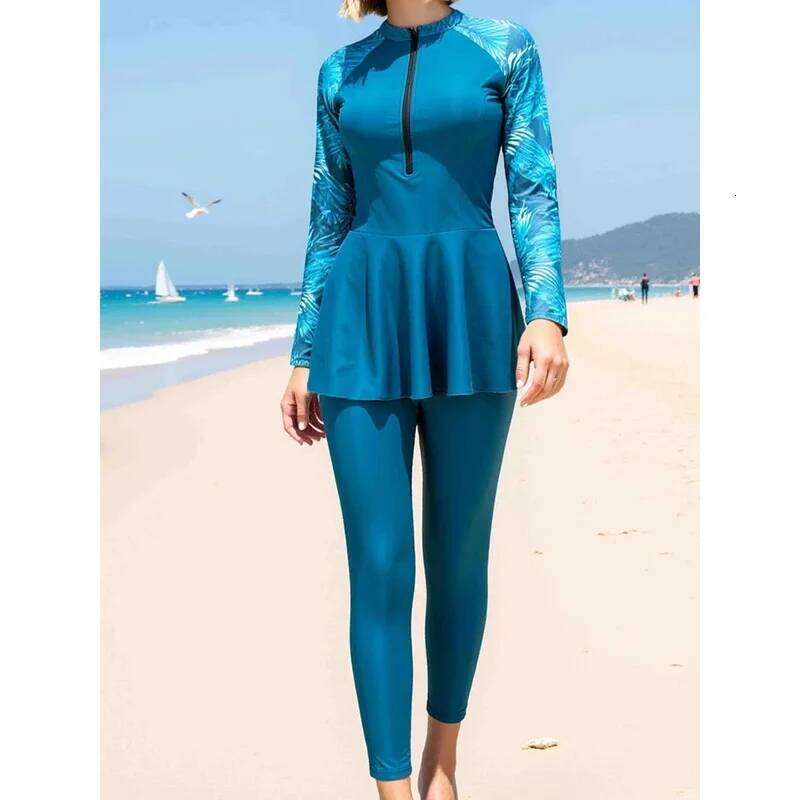 Front Zipper Surfing Swimsuit Dress & Beach Pants 2025 Women 2-Piece Sun Protection Swimwear Female Sport Diving Swimming Suits