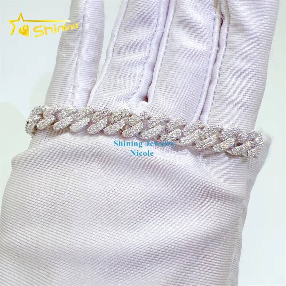 Top Quality 925 Silver Iced Out Custom Hip Hop Jewelry Moissanite Cuban Link Chain 8mm Cuban Link Bracelet