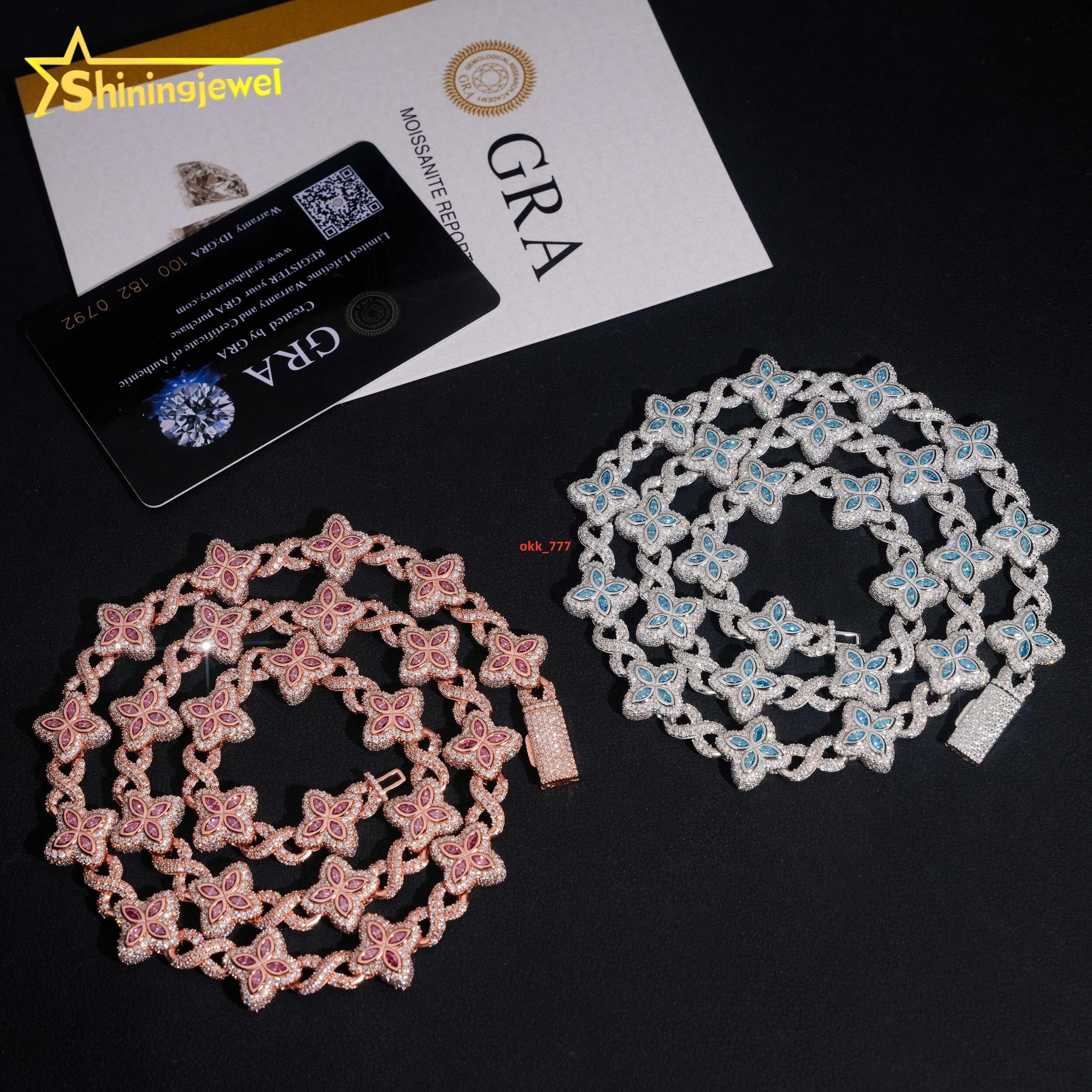 15mm Iced Out Hip Hop Jewelry Bracelet 925 Solid Silver Marquise Diamond VVS D Moissanite Cuban Link Chain Clover Necklace