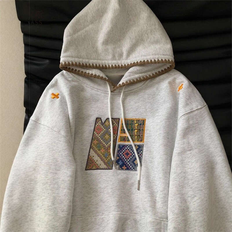 American Style Embroidered Edge Hooded Sweatshirt for Women Spring Autumn New Loose Oversize Top Jacket