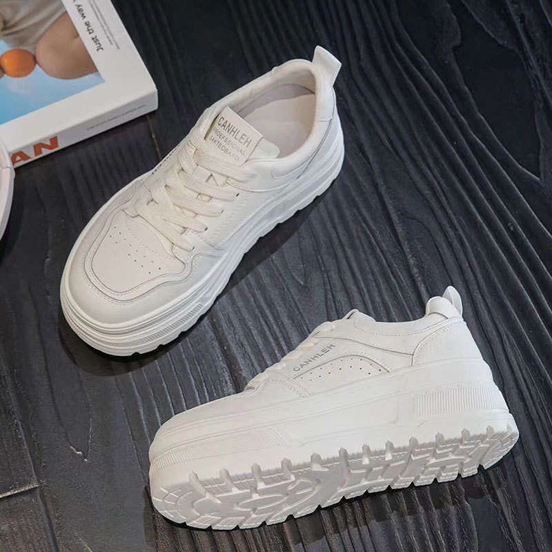 Genuine Leather White Sneakers for Women Korean Version 2025 Summer Autumn New Versatile Height Increase 5cm Soft Sole Lightweight Pair with Dress