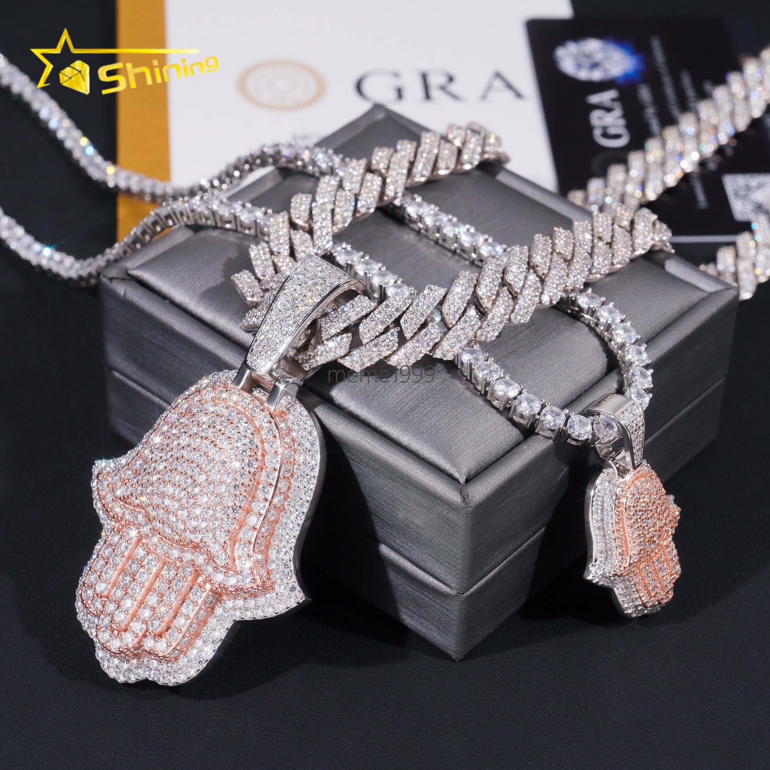 Hip Hop High Quality Two Tone Rose Gold 925 Silver Hamsa Iced Out Moissanite Pendant