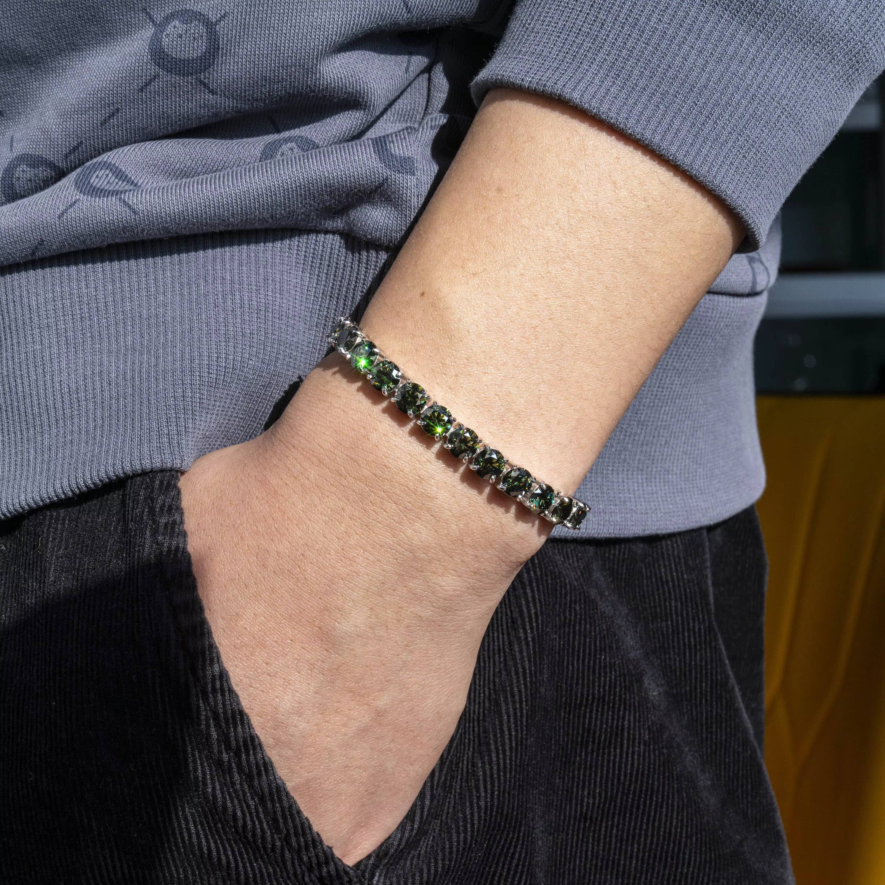 Top Quality Hot Selling Pass Diamond Tester 925 Silver 5mm 6.5mm Color Tennis Bracelet Green Moissanite Tennis Chain