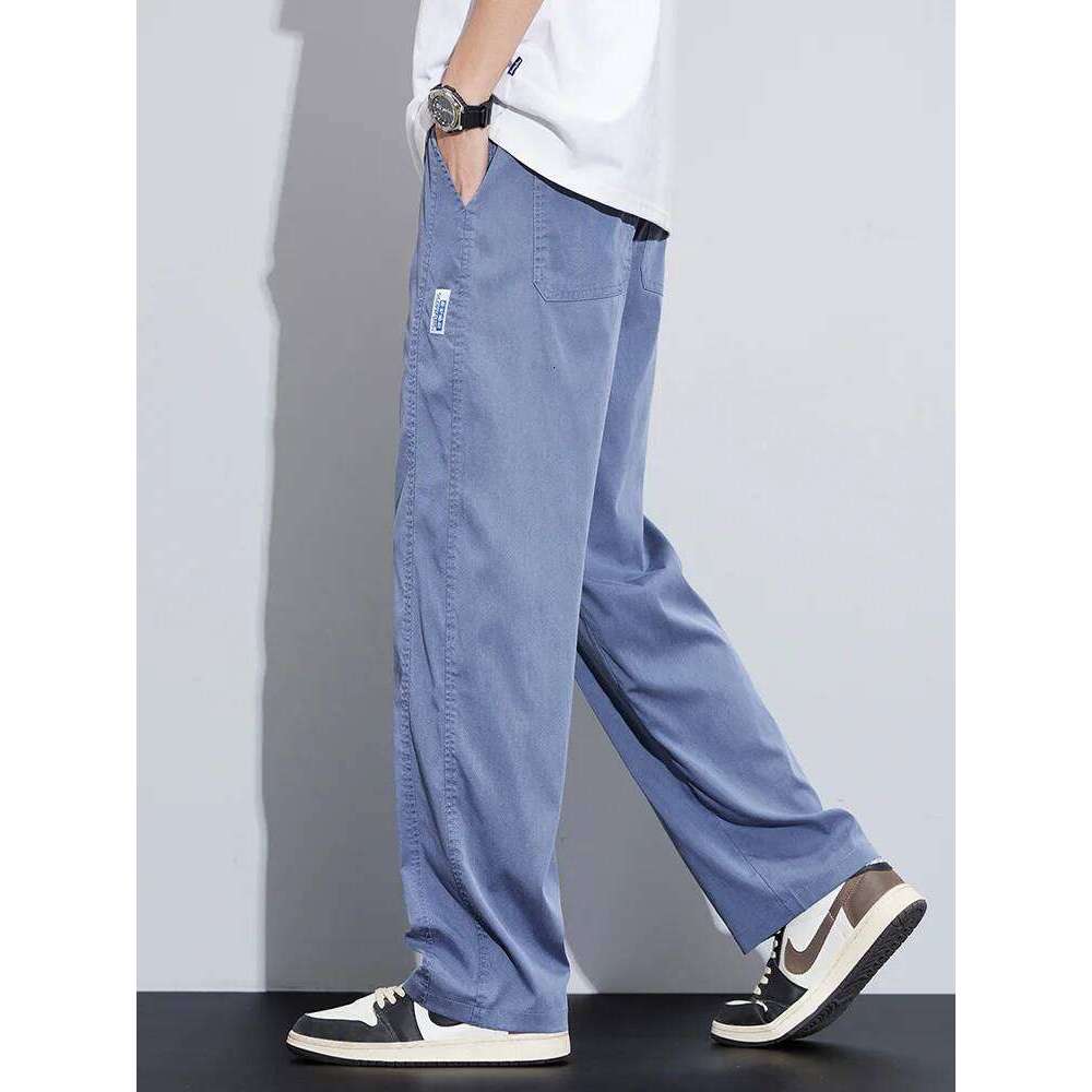 High Quality Summer Ultrathin Soft Lyocell Fabric Men's Casual Pants Elastic Waist Breathe Loose Straight Trousers Plus Size 5XL